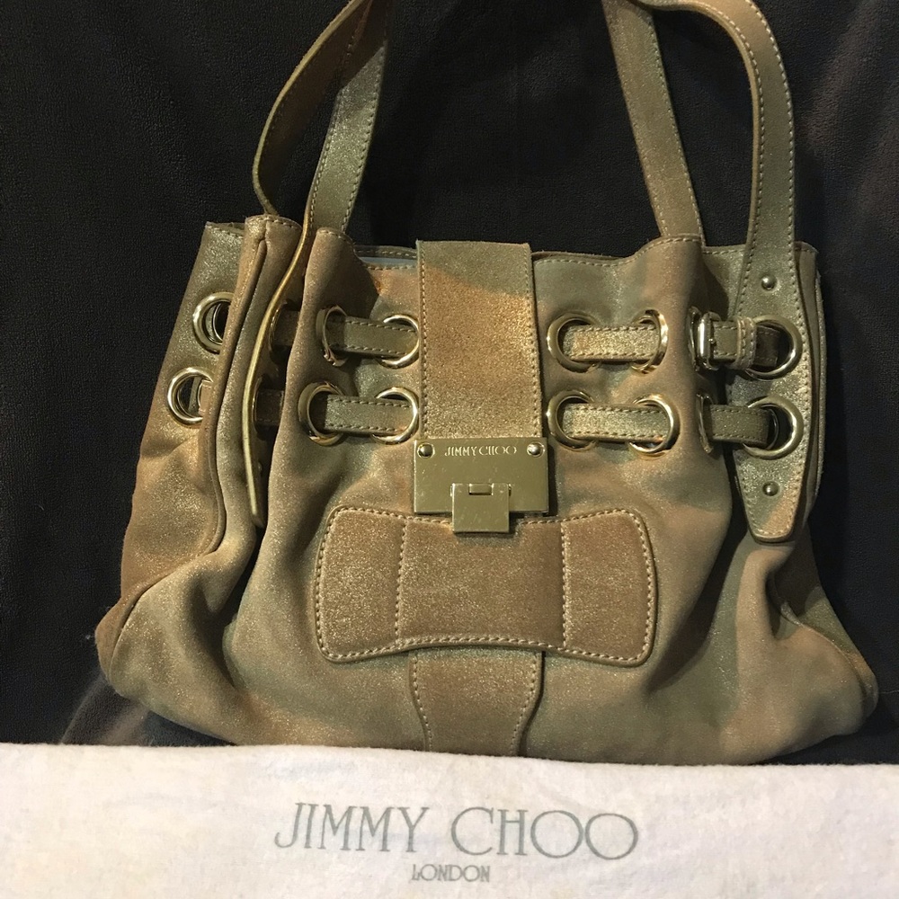Jimmy Choo Golden Toned Tan leather Ramona Bag